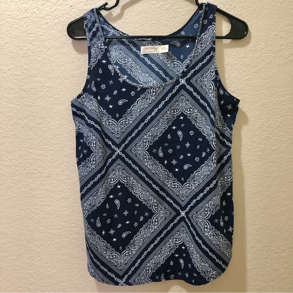 Faded Glory Navy Bandana Print Tank Top